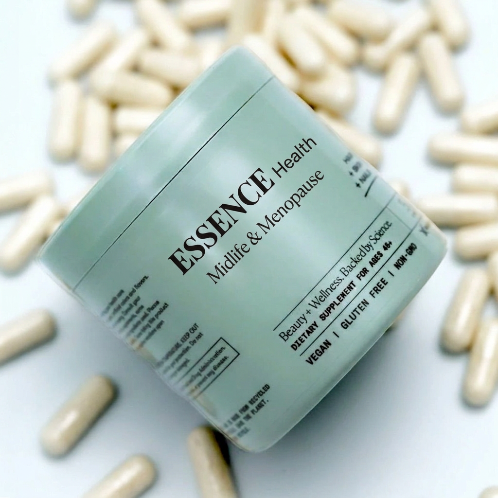 ESSENCE Health Midlife & Menopause bottle concept among capsules